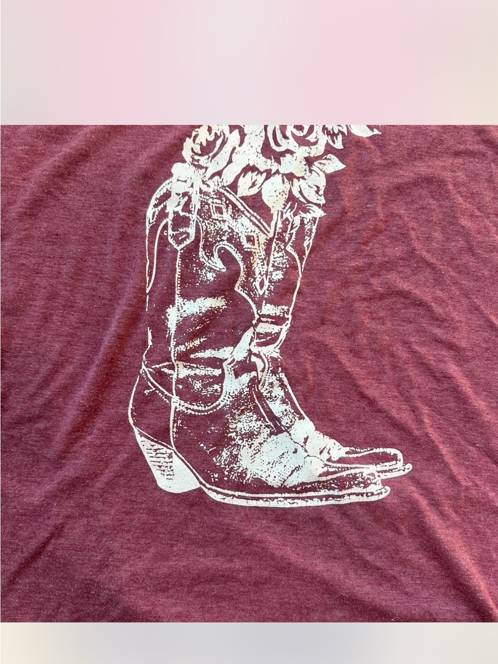 Truself Maroon Graphic COWGIRL BOOT Tee with White Floral Print - Picture 2 of 4